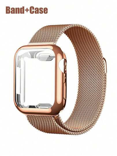 Compatible With Apple Watch Band And Case Combination Set. Stylish, Soft, Breathable, And Adjustable Loop-Style Stainless Steel Magnetic Buckle Band + Drop-Proof And Scratch-Resistant Tpu All-Round Protective Case For Men And Women. Compatible With Apple Watch Series Ultra/11/10/9/8/7/6/5/4/3/Se, 38/40/41/42/44/45/46/49mm Band And Case.