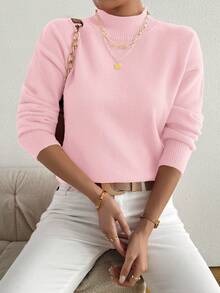 Plus Size Solid Color Stand Collar Knit Sweater