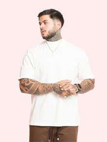 Kit 3 Premium Men's Oversized T-Shirts, Trap Street Style, Gringa Bodybuilder Cotton, Children's Day - 白色,棕色和藍色 - 查看 3