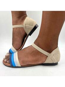 Women Flat Sandals - Màu xanh lam - Xem 4