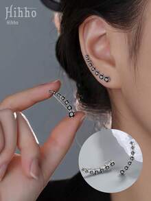 Hihho 2pcs Elegant Luxurious Long Tassel Minimalist Jewelry Hoop Earrings, Black, Suitable As Fashionable Jewelry For Women