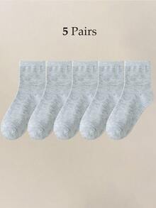 5 Pairs Kids Grey Mid-Calf Socks, Boys & Girls Breathable Socks Suitable For Daily Life And Back To School, Winter Socks - Grey - View 6