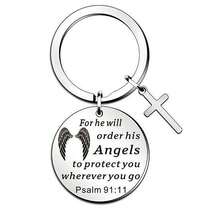 Men's Bible Verse Keychain, Christian Religious Gift For Christmas, Men's Prayer Cross Keyring, Car Accessories Bag Charm, Cute Gothic Y2K Bag Charm Lanyard With ID Holder, Car Accessories Bag Charm - Silver - View 9