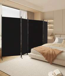 TUKAILAi Panel Screen With 4 Panels Fabric Folding Room Divider Movable Privacy Screen For Living Room Bedroom - Black - View 7