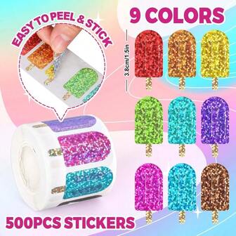 3.8cm Etiquetas engomadas de paleta de hielo con dibujos animados láser, sellos de regalo de enfriamiento de verano