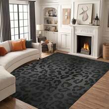 1Pc Large Fashionable Leopard Print Pattern Area Rugs, Black And Gray Color Scheme, Non-Slip Backing, Lightweight, Durable Polyester, Machine Washable, Easy To Clean, Soft Felt Back, Suitable For Living Room, Bedroom Or Office, Sofa, Coffee Table, Kitchen, Bathroom, Balcony, Entrance Carpet, Apartment, Dormitory, Porch, Patio, Farmhouse Decor, Low Pile Carpet, Low Pile Carpet - 樣式 1 - 查看 2