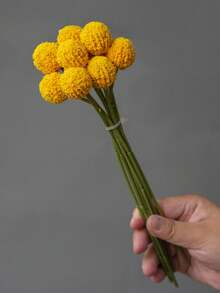 1 Bouquet 9 Heads Golden Ball Mallet Flower Drum Mallet Chrysanthemum Golden Rod Ball Artificial Flower Bouquet, Home Decor, Tabletop, Coffee Table Ornament - Multicolor - View 6