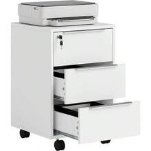 HOMCOM Cajonera de Escritorio con 3 Cajones Cajonera de Oficina con Ruedas Cerradura y 2 Llaves Archivador Móvil para Estudio Salón 40x40x63,5 cm Blanco y Roble