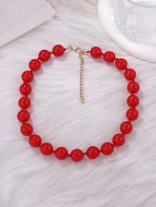 1pc Fashionable Minimalist Versatile Round Acrylic Beaded Necklace For Women, Suitable For Holidays And Everyday Wear - Beaded Necklace - View 21