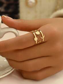 1 Stück modischer, einzigartiger minimalistischer Stern- & Mond-Design Ring, geeignet für den täglichen Gebrauch von Frauen