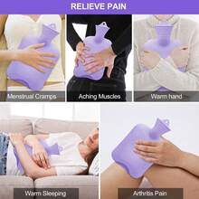 Hot Water Bag, Hot Water Bottle wtih Cover, 1L Rubber Warm Hot Water Bottles Pouch with 130cm Long Soft Waist Cover for Neck, Shoulder, Back, Hand, Legs and Period Pain Relief - Morado - Ver 4