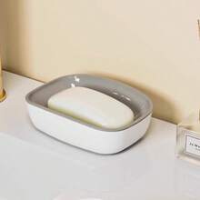 1 علبة صابون مزدوجة الطبقات - رف تخزين للحمام في المنزل