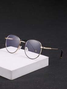 1/2 Pair Men Retro Back To School Round Metal Clear Lens Glasses, Suitable For Daily Office Commute - 黑色 - 查看 7