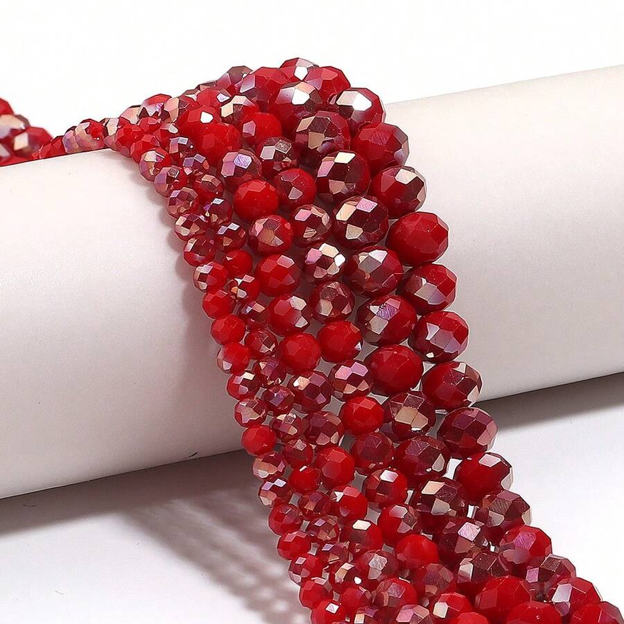 1 件半镀红色刻面玻璃水晶珠，4 毫米/6 毫米/8 毫米，时尚经典彩色珠子，适用于圣诞珠宝制作、DIY 工艺品、耳环、手链、项链、圣诞树装饰、节日装饰、婚礼装饰、窗户装饰、服装和包袋配饰