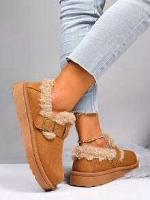 Women's Autumn/Winter High-End Thick Sole Anti-Slip Cold-Resistant "-Style" Snow Boots, Casual Fashionable Comfortable Closed Toe/Buckle Winter Shoes, House Slippers,Fur Boots