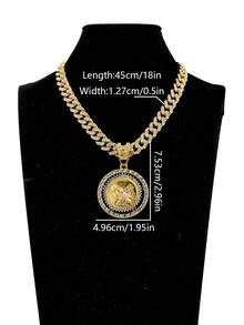 3 件时尚吊坠项链套装，St. Jude 旋转大硬币吊坠项链和手链套装，磨砂闪亮方晶锆石首饰，男女皆宜的节日礼物 - 珠寶套裝 - 查看 7