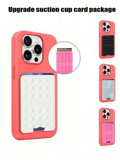 New Silicone Suction Cup, Upgraded Suction Cup Card Holder, Square Single-Sided Phone Suction Cup Holder, Sticky Phone Case Holder, Silicone Phone Accessories, Compatible With IOS And Android Systems, Mirror, Shower Phone Holder, Vibration Video And Selfie Stick, Universal Charger Suction Cup Case, 24pcs Square Strong Adsorption Phone Case Selfie Card Holder Silicone Suction Cup