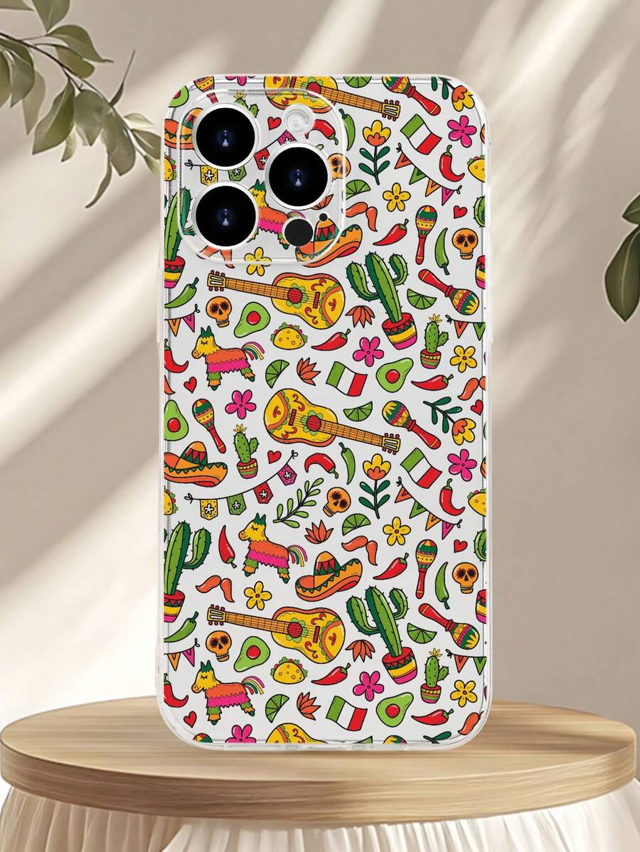 1PC Funda de teléfono con diseño de motivos mexicanos, estilo minimalista, protector contra caídas, carcasa transparente de alta transparencia, compatible con iPhone16/15/14/13/12/11/Pro/ProMax, compatible con Galaxy A34/A35/A54/A55,Galaxy S20/S21/S22/S23/S24 Ultra/Plus, compatible con Moto/Galaxy/Redmi/Honor/OPPO, agarre cómodo, regalo festivo para amigos, novia, novio, familia - transparente - Ver 1
