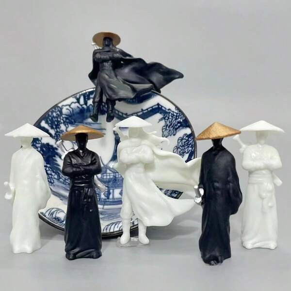 Set di 3 statuette multifunzionali di antichi cavalieri - stile spadaccino, utilizzabili come decorazione per torte, centrotavola per auto e paesaggi bonsai