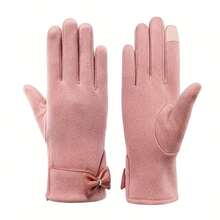 Women's Warm Winter Gloves With Bow Decor, Touch Screen Gloves