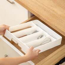 Kitchen Drawer Organizer Adjustable Divider Storage Box Utensils Cutlery Knife Fork Spoon Chopsticks Cabinet Built In Tray - 白色 L - 查看 3