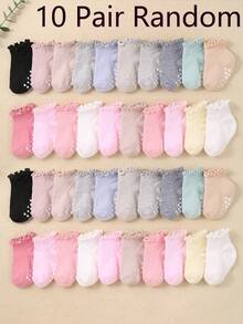 20/10/5/1 đôi tất chống trượt màu ngẫu nhiên, tất cho trẻ nhỏ, thích hợp cho các hoạt động trong nhà của trẻ, khả năng chống trượt tốt, thiết kế họa tiết chấm bi hình trái tim, thích hợp cho bé gái, tất dài đến bắp chân có bèo nhún dễ thương. Tất chống trượt cho bé. - Nhiều màu - Xem 8