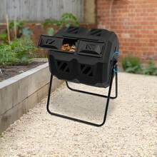YUNRUX Double-Chamber Composter, Rotating Compost Bin, Tumble Composter