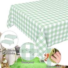 JCTHKUKU 4 Pcs Sage Green Gingham Tablecloth, 54 X 108 Inch Disposable Plastic Light Green And White Checkered Table Covers For Picnic, Farmhouse Birthday, Baby Shower, Rustic Wedding, Holiday Party