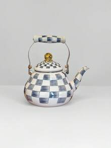 1 Juego de tetera/cafetera con patrón de cuadros, estilo versátil adecuado para la cocina, la sala de estar y el patio, un gran artículo de regalo