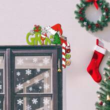 1pc, Christmas Decoration Wood Hanging Ornaments, Festive Wall Art With Santa Claus Hat And Tree, Fun Holiday Home Decoration, Festive Atmosphere Decoration, Wall Decoration, Perfect Christmas Decoration Hanging Accessories, Great Gift For Friends