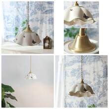 French Country Farmhouse White Glass Pendant Brass Large Flower Decorational Hanging Lamp Gold Vintage Indoor Chandelier E2627 Base Kitchen Island Bedroom Dining Table Living Room Foyer Bar - Un color - Ver 1