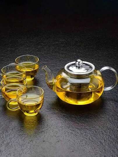 1pc Glass Teapot Afternoon Teapot Tea Water Separation Kettle Household Boiling Kettle Flower Teapot Kung Fu Tea Set Suitable For Home Restaurant Hotel Office Tea Set Accessories