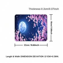 Pink Cherry Blossoms And Full Moon Mouse Pad Abstract Mouse Pad Stars Moon And Sky Non-Slip Rubber Base Large Mousepad Stitched Edges Keyboard Mouse Mat Desk Pad For Office And Home
