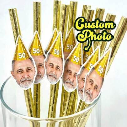 1/12/24/48pcs Customized Face Themed Paper Straws, Personalized Face Straws For Singles Party, Customizable Age Birthday Party Face Straws Decor, Girlfriend Birthday Party Decor Gift, Multi-Functional, Decorative, Reusable, Exquisite, Fashionable, High Quality, Colorful, Modern, Customizable, Personalized, Unique, Ideal Gift For Him ,Poetcore