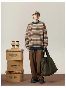 Men Sweaters - Khaki Strips - View 6