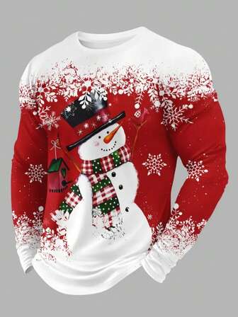 Men's 3D Digital Print Christmas Pattern Long Sleeve T-Shirt, Crew Neck Casual Sports Long Sleeve