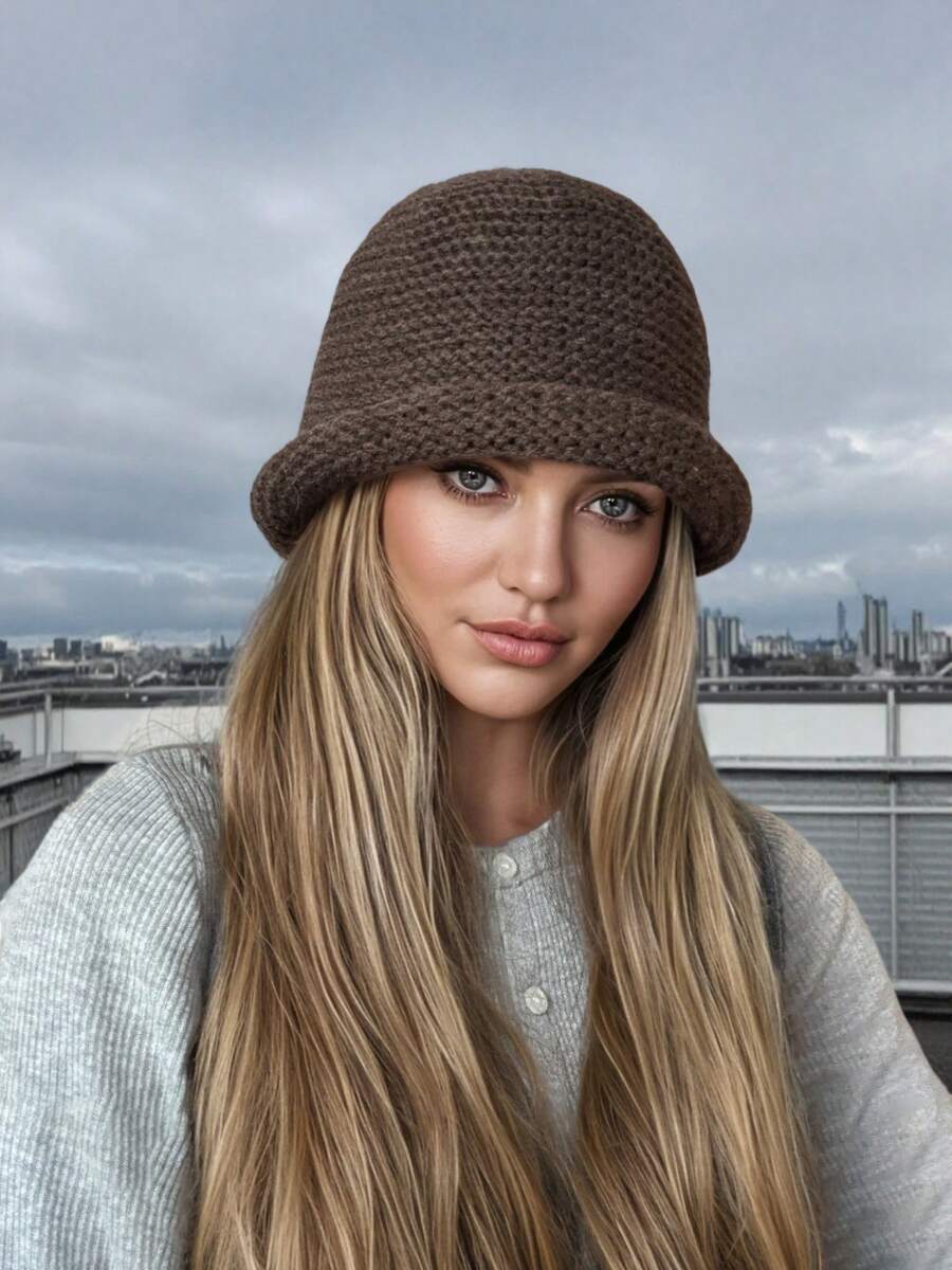 Winter Women's Wool Knit Bucket Hat, Warm Unisex Outdoor Cold-Proof ...