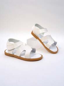 1双儿童时尚休闲可爱防滑户外金属扣凉鞋，儿童沙滩拖鞋 - 白色 - 查看 2