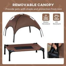 PawHut Elevated Dog Bed With Canopy, Portable Raised Dog Cot For M Sized Dogs, Indoor & Outdoor, 30" X 24" X 29", Coffee - Coffee Brown - View 5