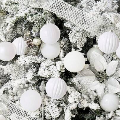 36 件白色圣诞球装饰物、圣诞派对装饰物、圣诞树装饰物、节日派对必备品、朋友聚会、家居装饰、室内外装饰、圣诞节庆祝悬挂装饰物，类别：圣诞球装饰物