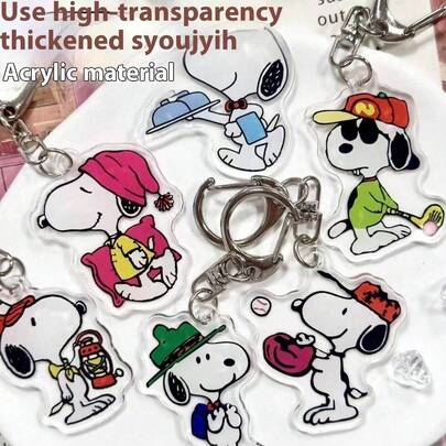 6 piezas Llavero de Snoopy, dibujos animados acrílicos de alta estética, creativos, lindos para parejas, mejores amigos, mochila, colgante, regalo, regalos de Navidad, decoraciones navideñas
