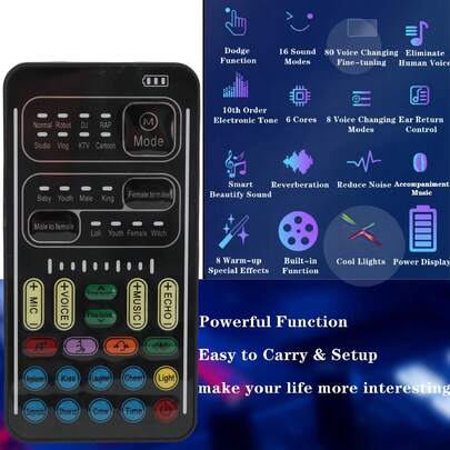 Real-Time Voice Changer For Mobile Phone Can Change Male Voice To Female Voice/Female Voice To Male Voice/Child Voice/Uncle Voice/Queen Voice Game Live/Voice Chat/Video Production Voice Dubbing/Accompaniment For Android Universal Sound Card Complete Set Of Accessories 500mah