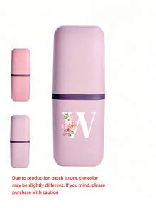 Pink Portable Travel Toothbrush Cup, Crabapple Flower A-Z Pattern, Rinse Cup, Bathroom Storage, Rinse Cup, Travel Toothbrush Case, Makeup Brush Storage Box, Multi-Function Toothbrush Cup, Non-Alcoholic, Plastic Material, Compact Design, Ideal For Oral Care Anytime Anywhere. Outdoor Business Travel Supplies Box, Suitable For Travel, Camping, Business Trips And School, Essential For Outdoor Travel - Multicolor - View 16