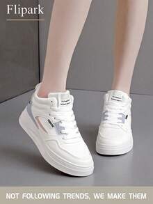 Flipark 1 双女士时尚休闲白色高帮运动鞋，运动风格学生百搭靴子