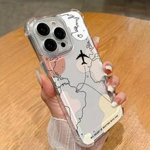 Soft Silicone A Transparent, Colorful Airplane Route Graphic Phone Designed 16 Pro, 11, 12, 13 Pro, 14 Pro, And 15, Featuring Four Corners Drop Soft To, Hard To Beat - 1pc - 查看 2