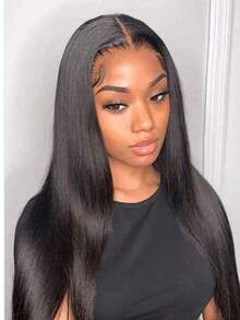 Eulisi 直发蕾丝前部假发 人发预拔 180% 密度 13x4 前部假发 人发 26 英寸高清透明蕾丝假发 10A 巴西处女人发假发 适合女性 带婴儿头发 自然发际线 - 黑色 - 查看 9