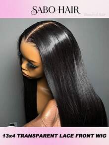 30英寸直发蕾丝前假发，真人混纺发丝，13x6高清透明蕾丝前假发，女士无胶巴西原生发蕾丝前假发，200%密度，预先拔毛，带婴儿发际线 - 自然色&黑色系 - 查看 2