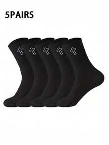 1/5/10双装黑白交叉中筒袜，简约ins风男女通用情侣袜，百搭时尚运动袜 - 黑與白 - 查看 11