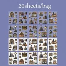 20 件/本贴纸书，雅典庄园系列，复古精致的人物和景观建筑主题贴纸，模切易撕，剪贴簿用品，装饰笔记本，相框，手机壳，水杯，垃圾桶，文具盒，DIY 个性化拼贴画，学校用品，返校