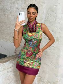 Elegantes ärmelloses Cheongsam: Neues chinesisches Kleid mit Mandarin-Kragen, dekoriert mit Blumen- und Drachen-Stickerei. Mit exquisiten Froschknöpfen und luxuriösen Besätzen. Perfekt geeignet für große Galas, formelle Abendessen, Hochzeiten, Jahrestage und hochwertige Unternehmensveranstaltungen. - Verschiedenfarbig - Übersicht 4
